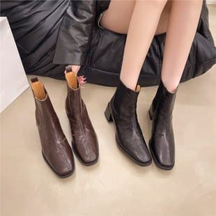 Women's Short Boots 2024 Autumn Winter New Square Toe Chunky Heel Mid Heel Korean Style Slip-on Versatile Martin Chelsea Boots