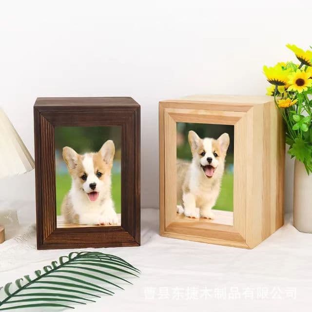 In-Stock Wooden Pet Urn with Photo Attachment Solid Wood Cat Dog Memorial Burial Box with Frame Dog Cremation Container