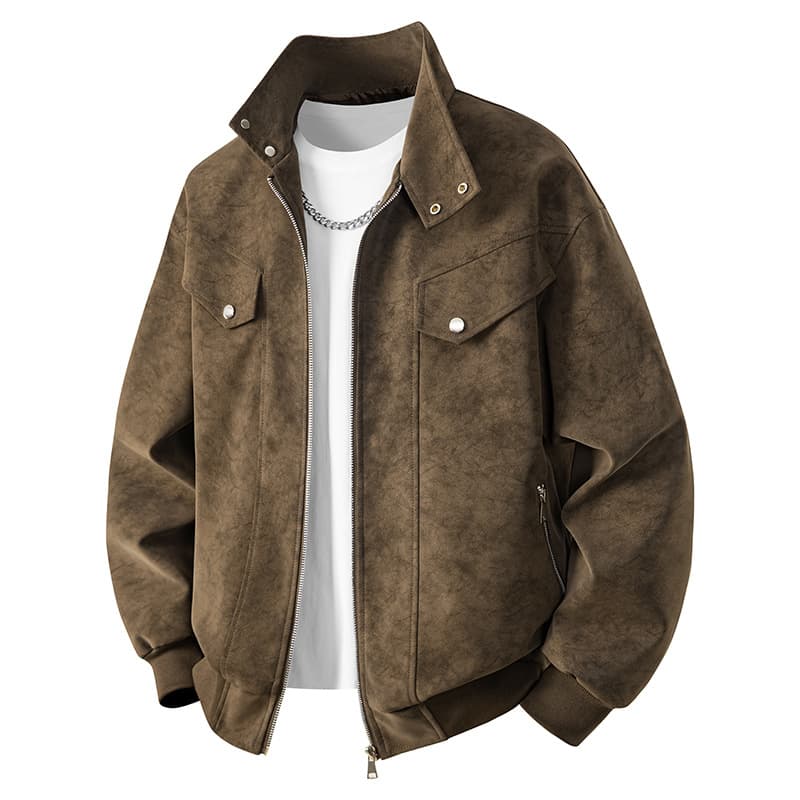 New PU leather jacket men's velvet leather jacket American retro fashion trend versatile jacket M-4XL
