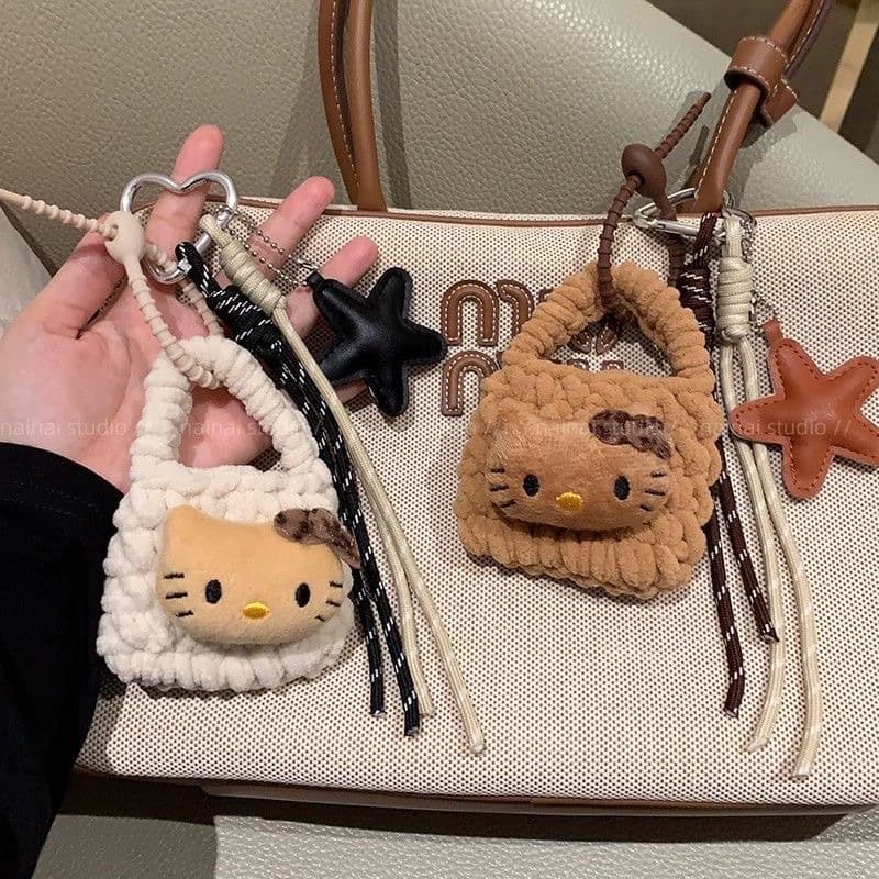 Korean-Style Cartoon Coin Purse with Black Leather Leopard Print Kt Cat Earphone Storage Bag, Pendant, Lanyard, Keychain Accessory