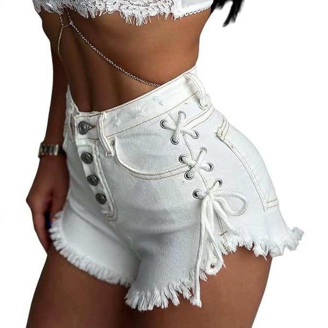 Cross-border AliExpress European and American high-waist slim fashion trend stretch denim shorts women's strappy sports shorts hot pants