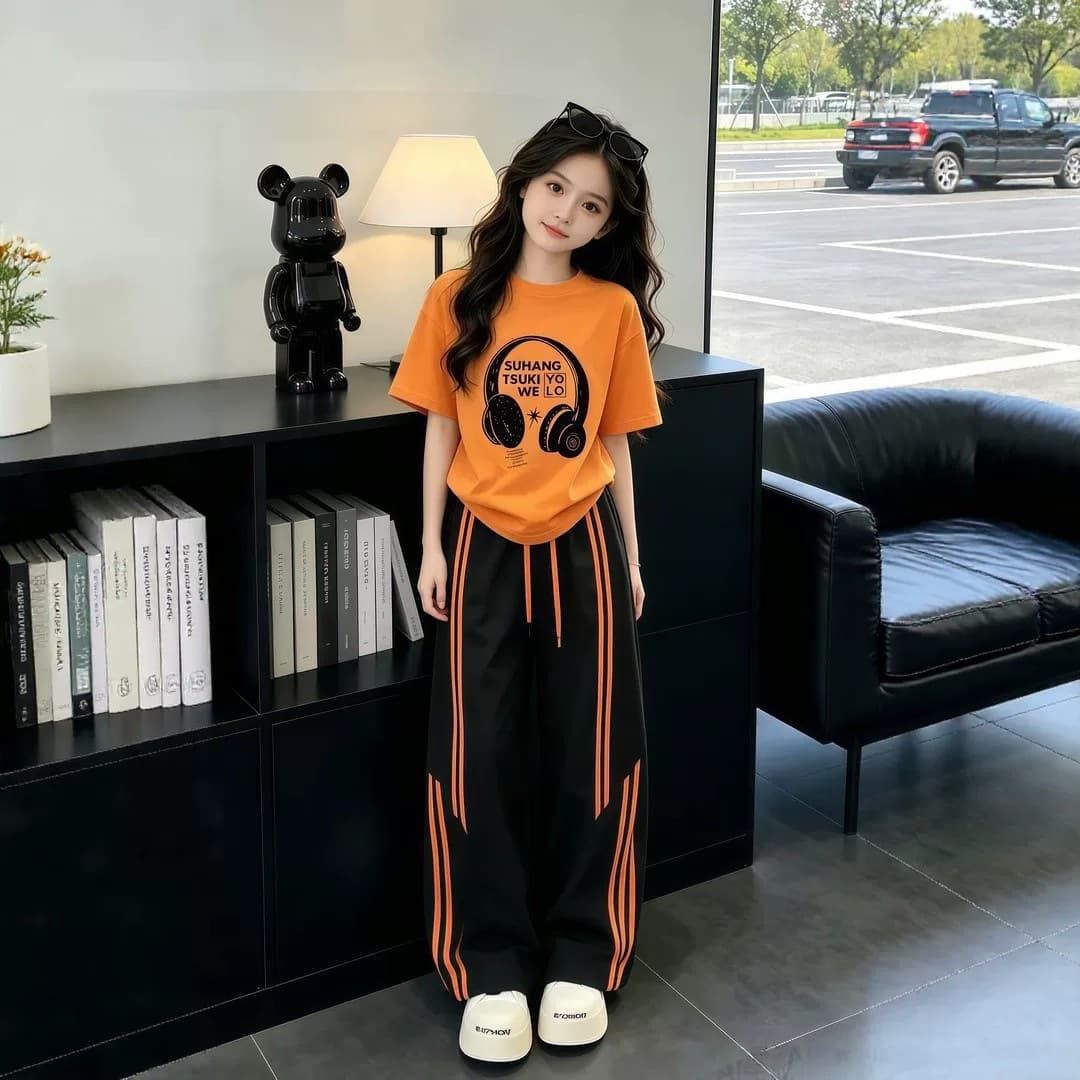1643# pure cotton top ice silk pants girls suit summer thin 2026 new children's early summer sports clothes