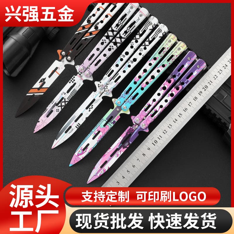 CSGO Butterfly Knife Unsharpened Full Steel Balisong Folding Knife Butterfly Knife Trainer Practice Knife