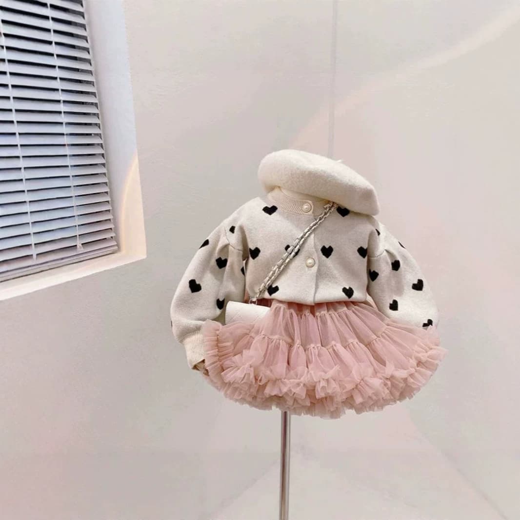 Girls' Knitted Cardigan 2026 New Style Children's Spring/Fall Korean Long-Sleeve Coat Stylish Heart Sweater Kids Top