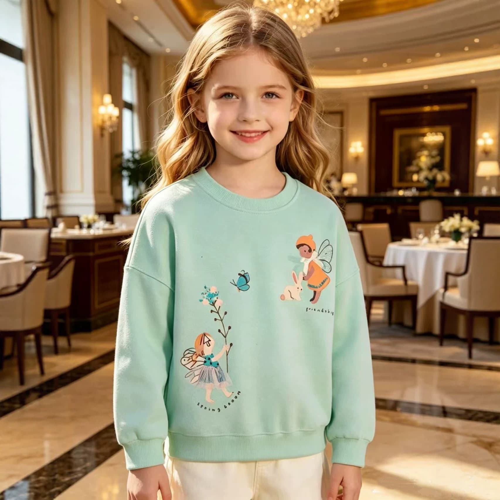 European and American children's clothing supply girls' knitted sweatshirts 2026 spring and autumn girls' round neck pullover sweatshirts wholesale distribution