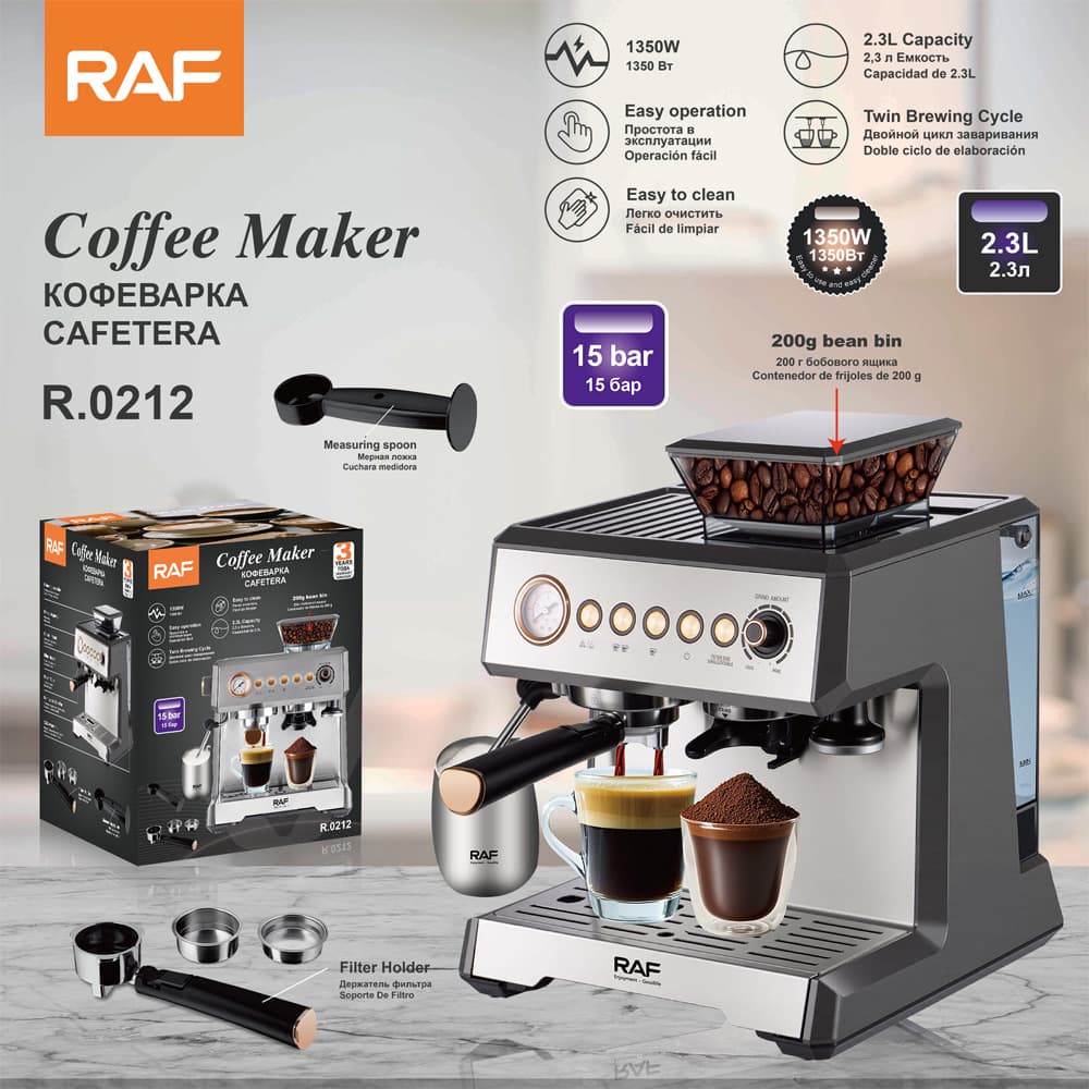 RAF European Standard Cross-Border Semi-Automatic Espresso Machine with Gauge, Grinder, and Pump-Pressure Dual Extraction