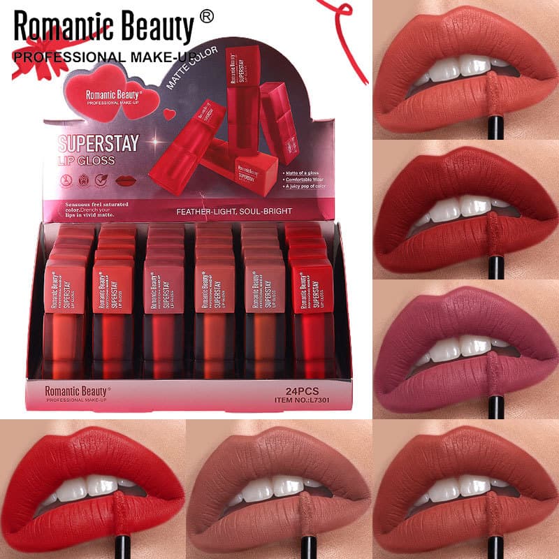 Cross-Border Square Tube Lipstick, Easy-To-Apply Matte Lip Gloss, Non-Stick Liquid Lip Color, Long-Lasting Lipstick Set for Women