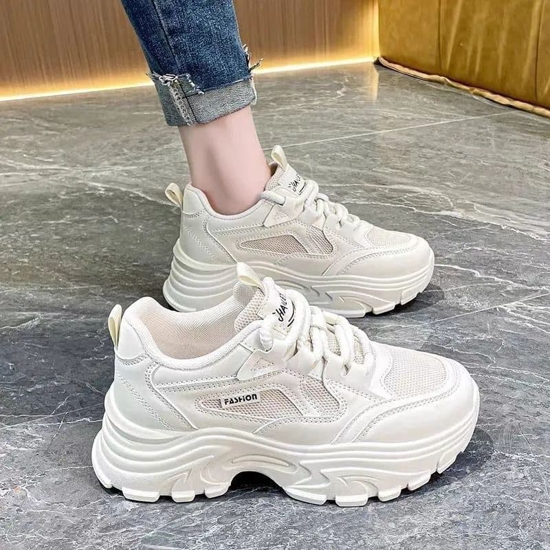 Women's Sneakers 2025 Spring/Autumn New Style White Shoes Simple Versatile Non-slip Wear-resistant Thick Sole Breathable Dad Shoes for Women