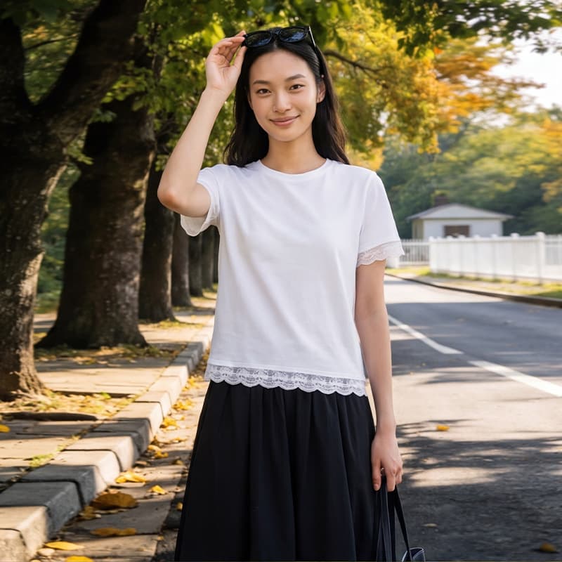 2026 summer new style lace short-sleeved women's patchwork T-shirt, versatile Korean fashion women's tops short-sleeved T-shirt