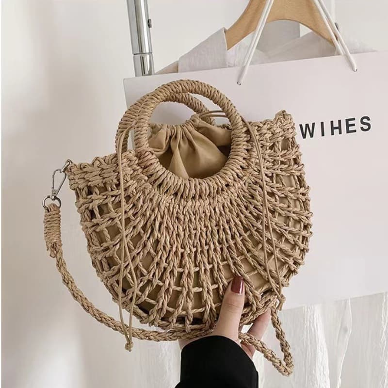 Factory Direct Summer Hollow Woven Crossbody Bag, Semi-Circular Handheld Straw Bag, Niche Rattan Bag, Vacation Style Beach Bag
