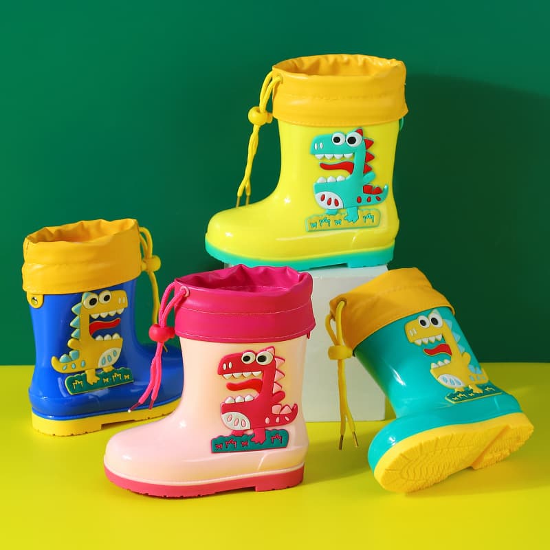 Children's Cartoon Rain Boots Baby Cute Rain Boots Girls Fleece-lined Water Boots Students Waterproof Anti-slip Mid-Cut Boys Water Shoes