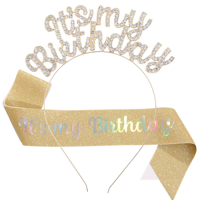 New birthday party headband shoulder strap 2-piece set IT'S MY BIRTHDAY women's headwear hair accessories party supplies