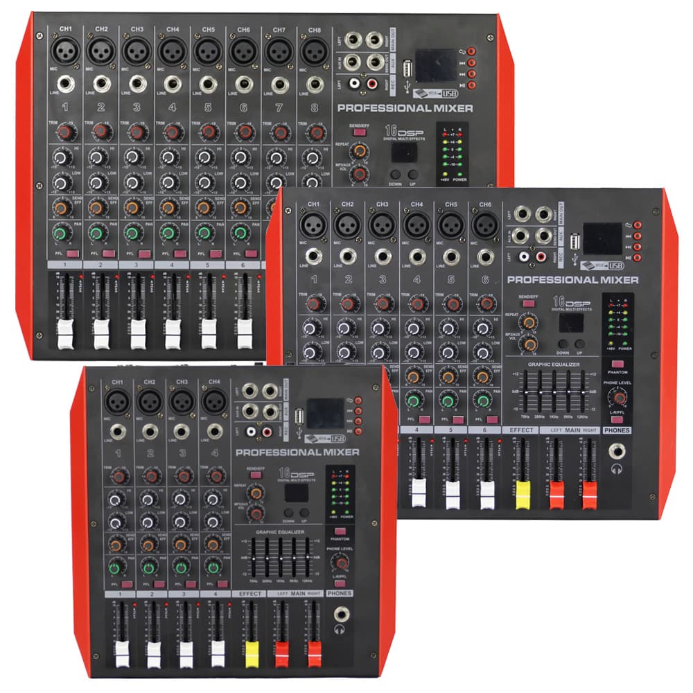 Mixer with Power Amplifier All-in-One Stage Performance Home Audio Equipment with Bluetooth USB 5-Band Equalization Mixer