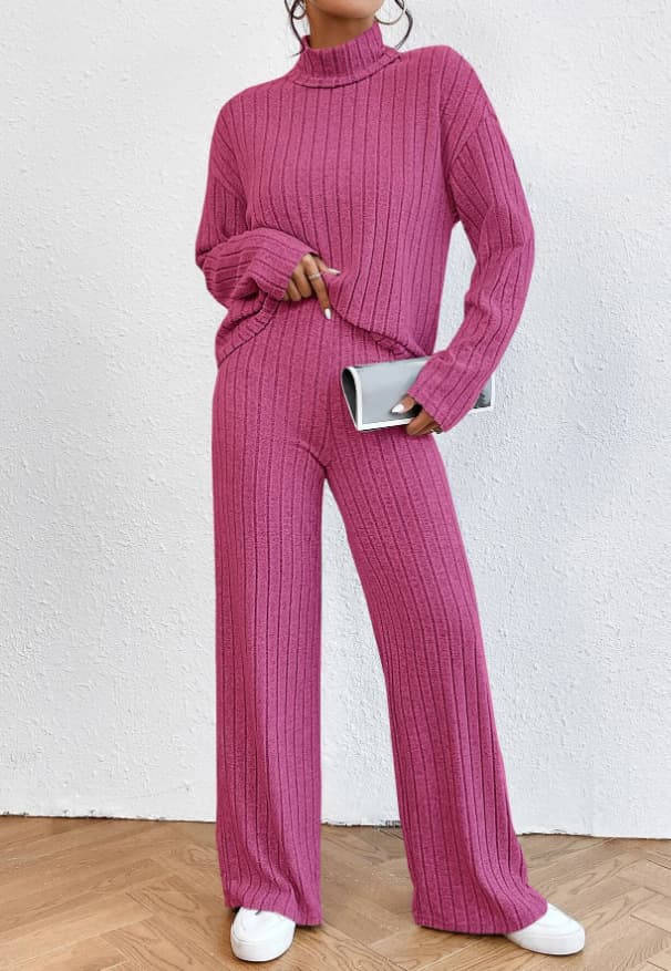 Cross-border Europe and America 2023 Fall/Winter Casual High-neck Knitted Long-sleeve Set Women's Export Sweatshirt Loose Pants Two-piece Set