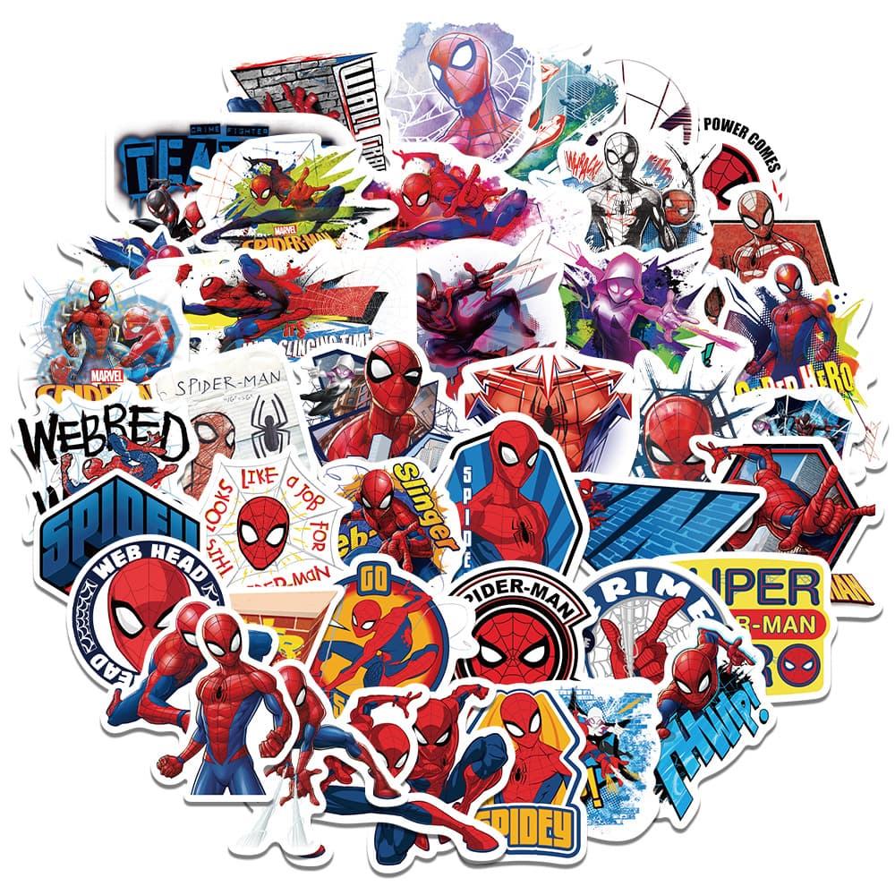 50 Spider-Man Stickers Waterproof Decals for Phone Cases, Tablets, Laptops, Refrigerators, and Luggage - Cross-Border Best Seller