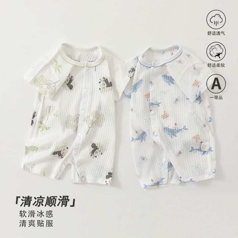 Baby clothes summer pure cotton baby jumpsuit thin early spring short-sleeved newborn crawling suit cute baby crawling suit