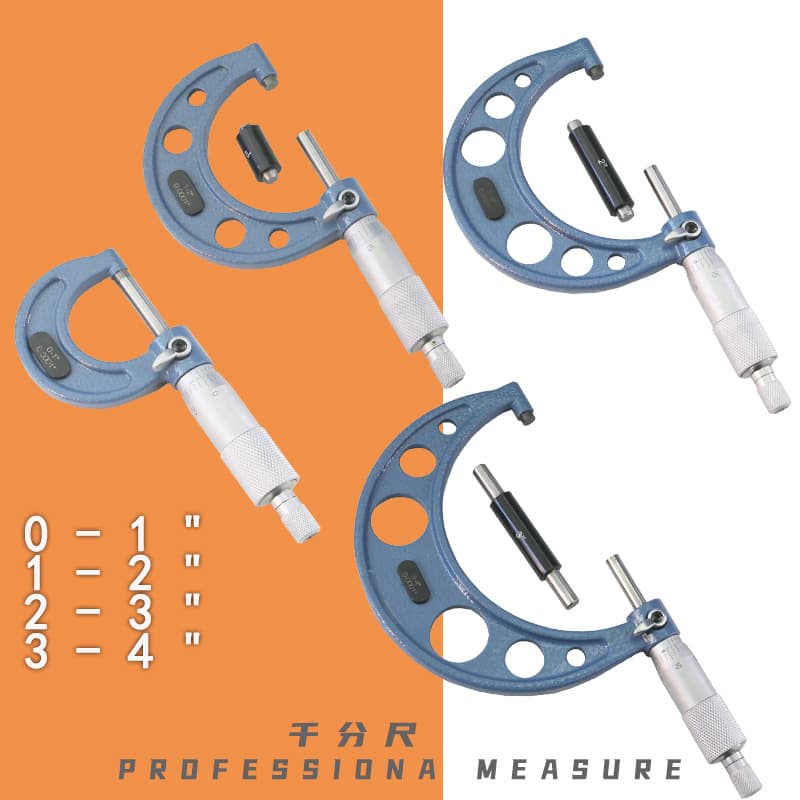 Outside micrometer set, 3/4/6 piece set, metric/imperial micrometer for measuring outside diameter.