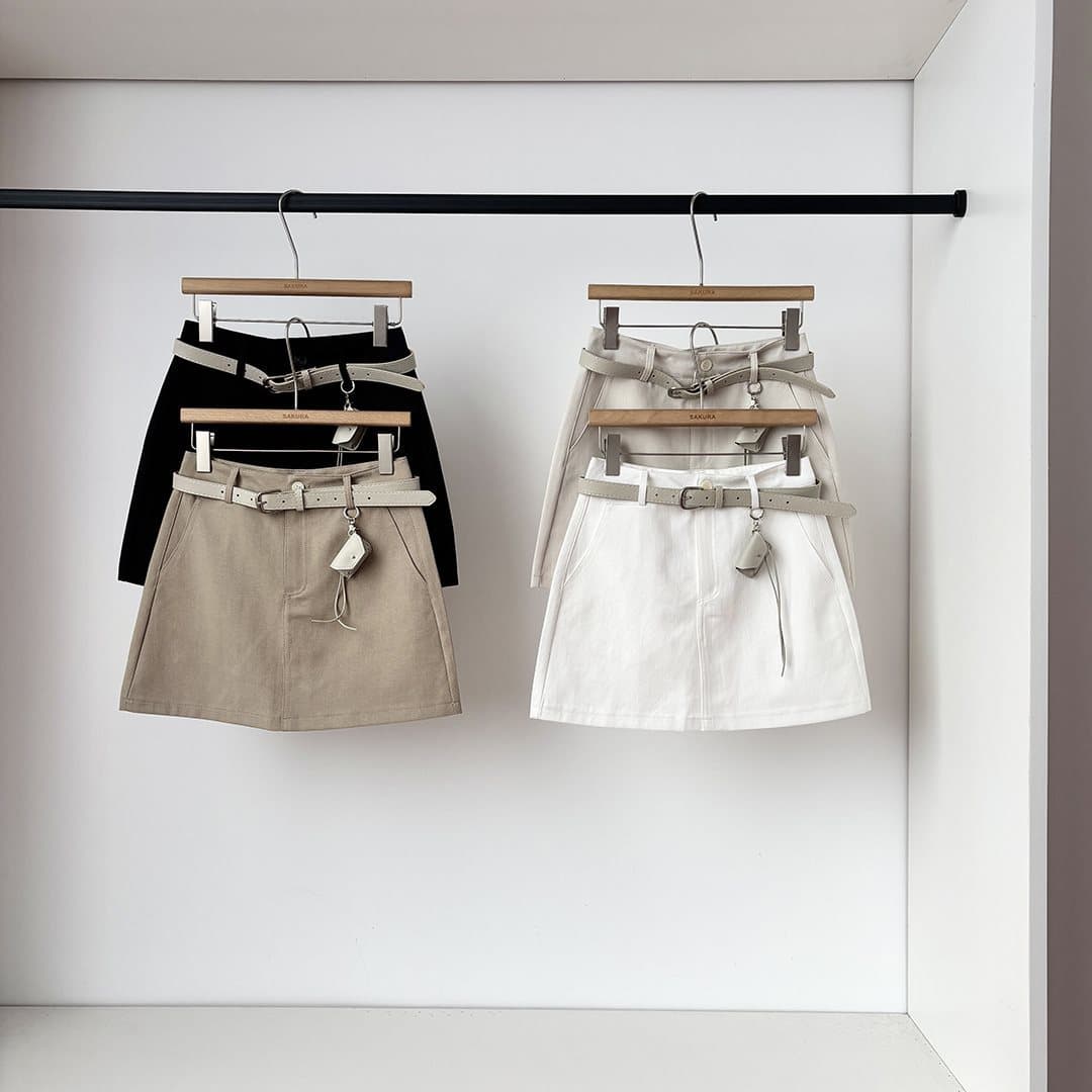 Korean simple high-waisted A-line skirt for women spring and summer 2026 new ins retro hundred-match belt temperament skirt