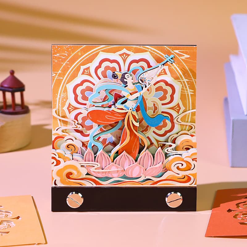 Creative Cultural Gift Tear-off Notepad, Dunhuang Flying Apsaras Paper-cut Model, Decorative Ornament, 3D Tear-off Notepad