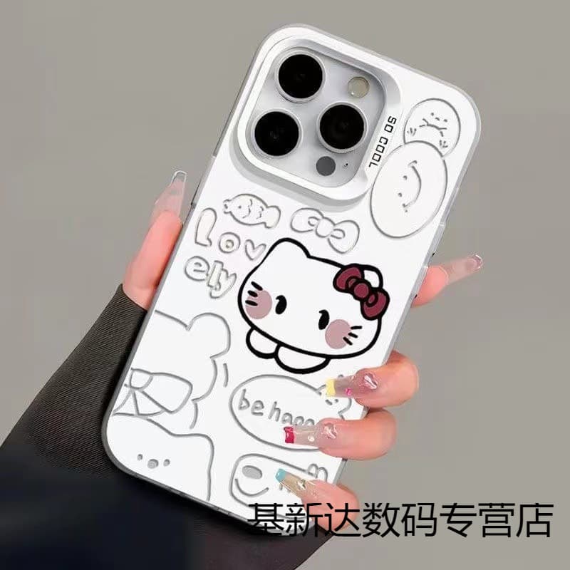 Line Art Hello Kitty Phone Case for iPhone 15 Pro Max Apple 14 Premium 13 Pro Hard Case 11/12 Straight