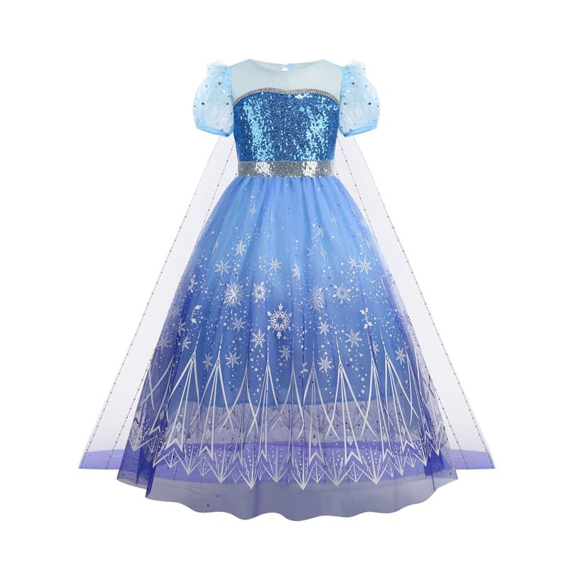2024 Halloween Girls Fashionable Tulle Dress Frozen Elsa Sequined Gown Princess Dress for Girls