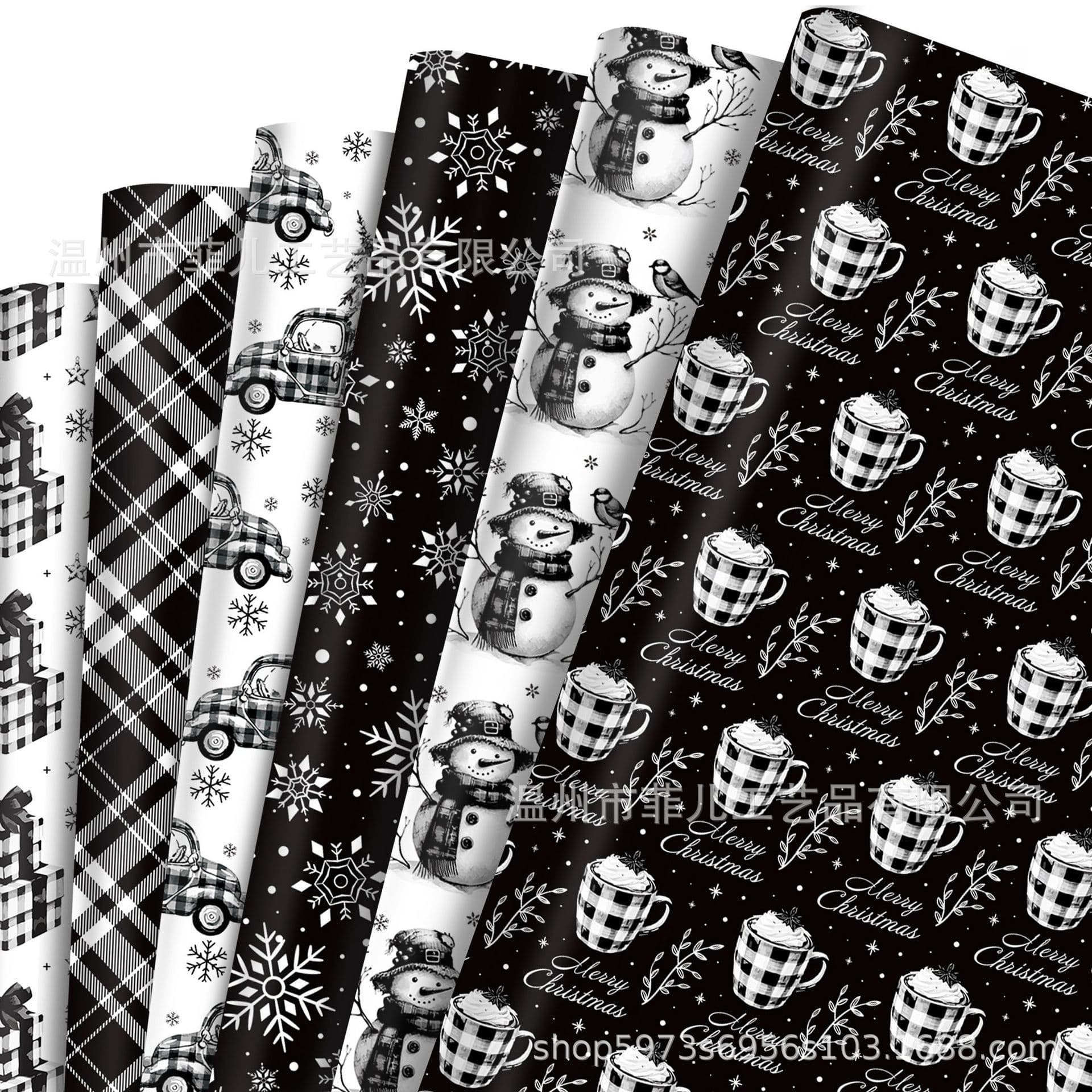 WZ167 Black Christmas Gift Decorating Paper, Holiday Gift Box Paper, Snowman Gift Decoration Wrapping Paper