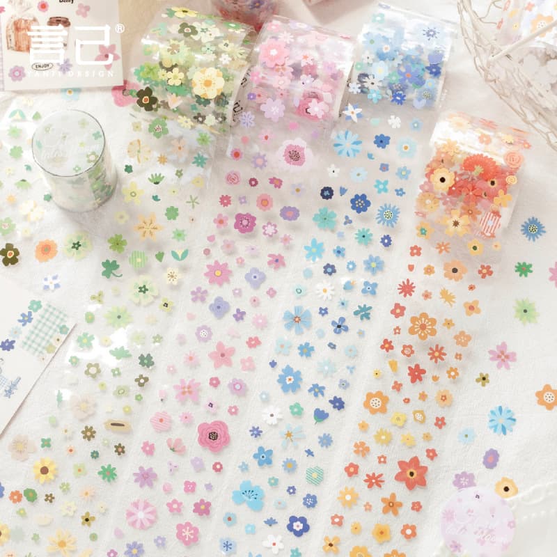Yanji Little Flower Story Series Synthetic Paper Borderless Die-Cut Tape, Salt-style Fresh Journal DIY Border Decorative Sticker