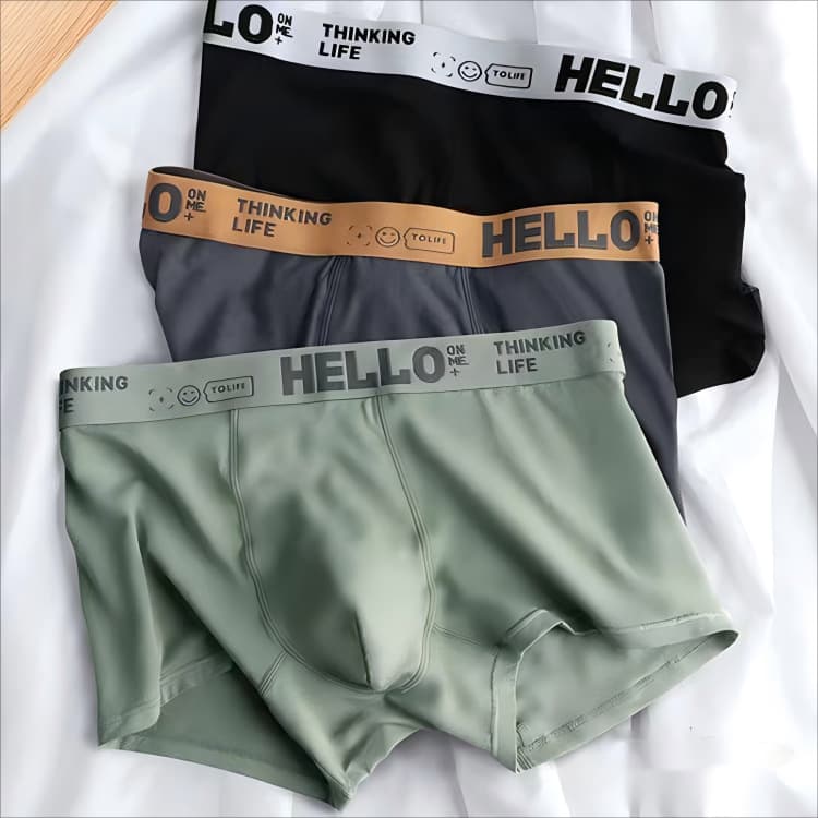 Skin-Friendly Breathable Men's Boxer Shorts Pure Color Mid-Waist Comfortable Four Seasons Wear Polyester Knitted Underwear