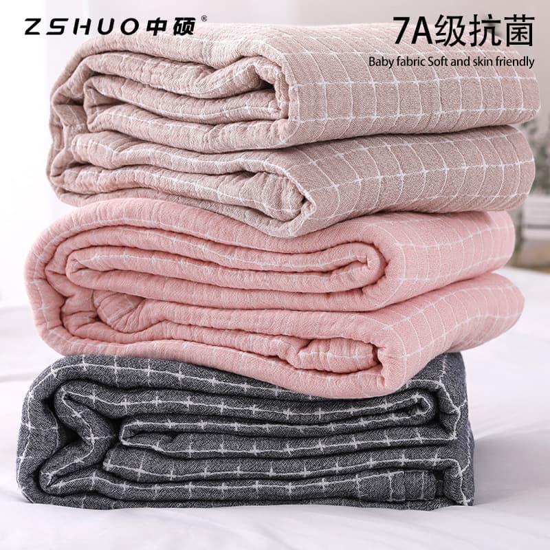 Three-layer gauze towel blanket, checkered pure cotton class A single/double summer thickened nap blanket, simple four-season