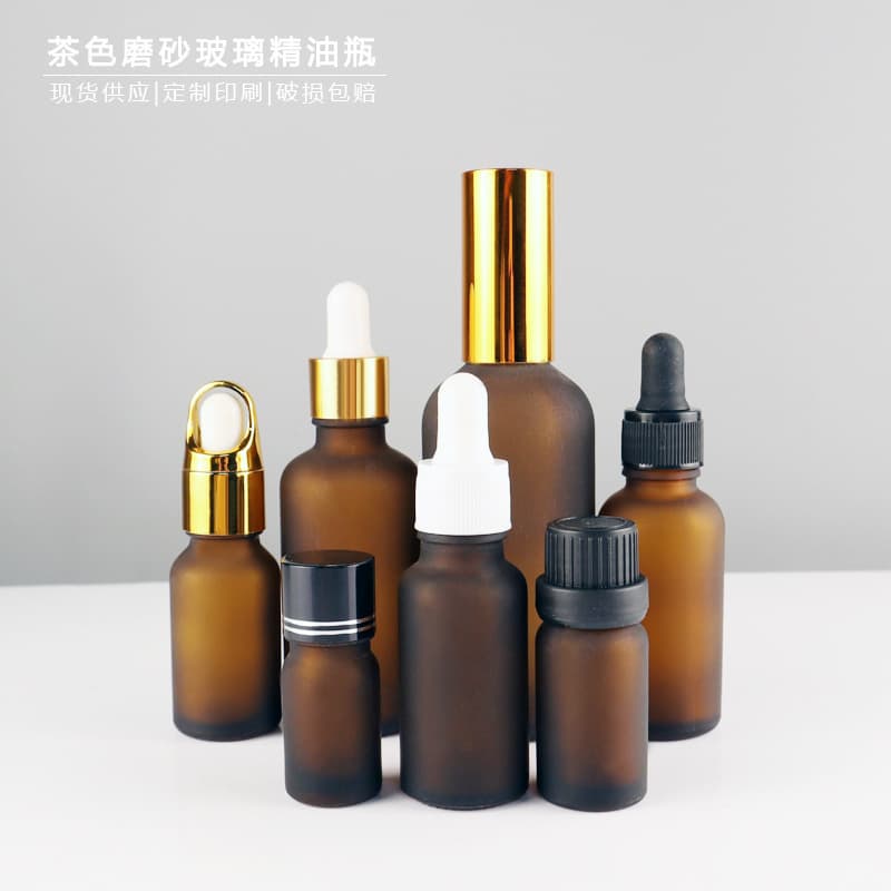 Wholesale frosted brown essential oil bottle 10ml amber dropper bottle 30ml serum rubber dropper glass bottle