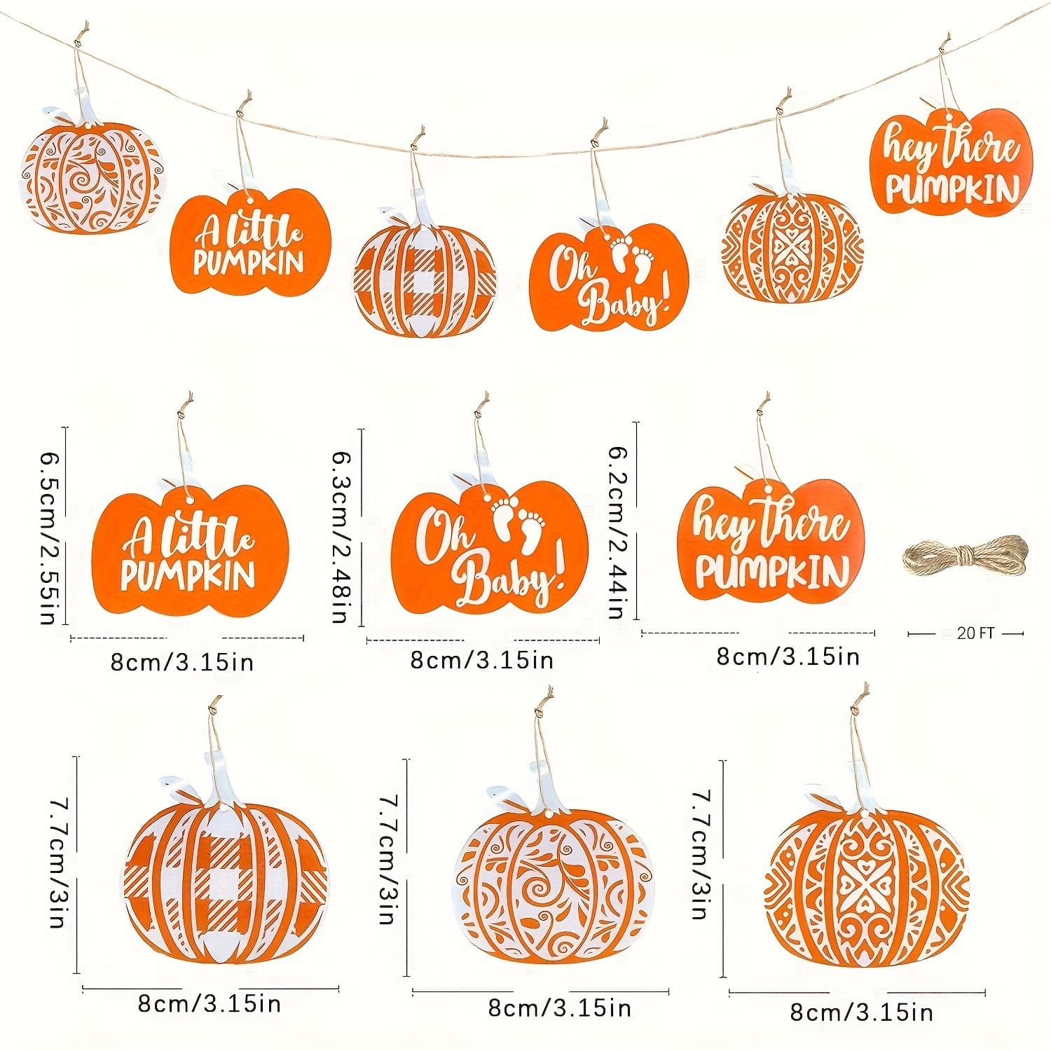 12-Piece Small Pumpkin Wooden Hanging Tree Ornaments, Oh Baby Hello Pumpkin Sign Decor for Fall Halloween