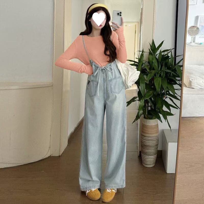[Reversible] Maternity Overalls Autumn Set, Stylish and Chic Front-Back Wear, Fashionable Wide-Leg Jeans