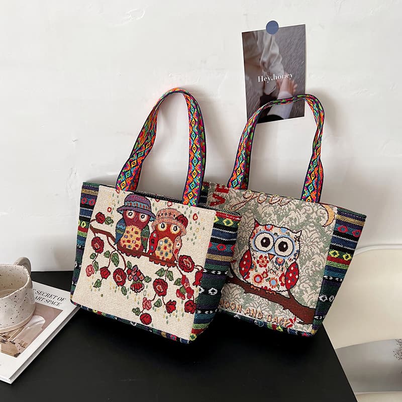 Cross-border Ethnic Style Embroidered Handbag, Artistic Vintage Single Shoulder Bag, Large Capacity Linen Embroidery Tote Bag for Women