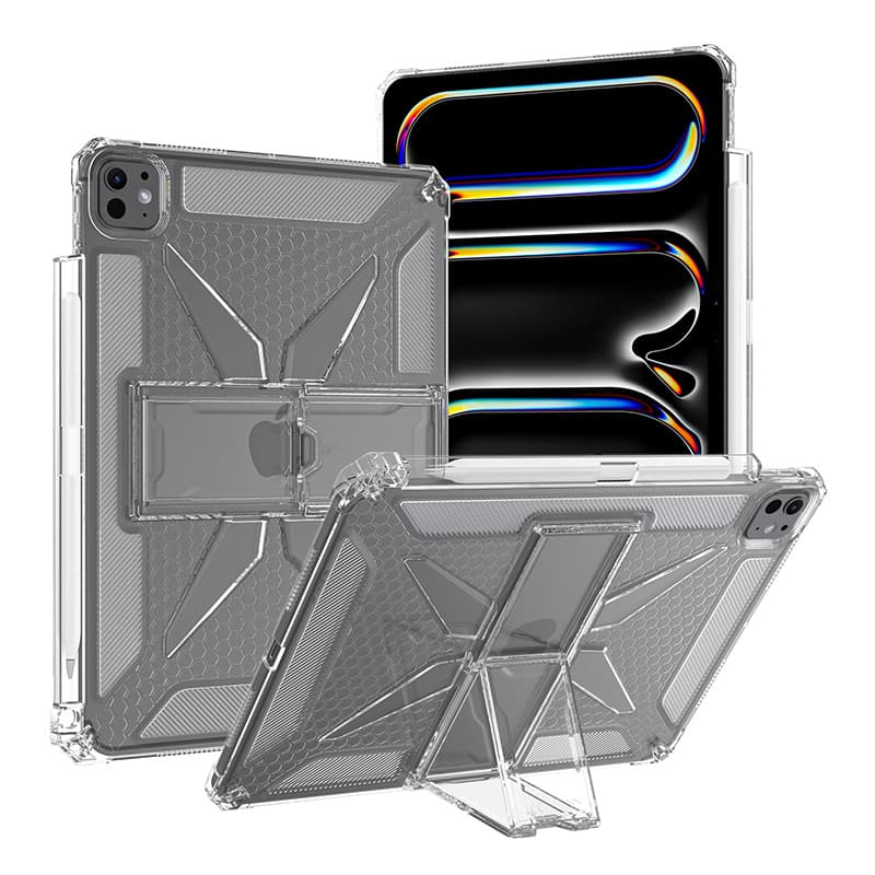 Compatible iPad 11 Case with Stand, Pencil Holder, Heat Dissipation, Anti-Slip, Drop-Proof, Transparent for Pro 11, Mini 7, Air 13