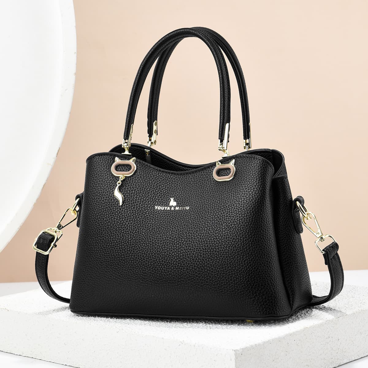 Women's Bag Simple Three-Layer Vintage Handbag High-End Sense Middle-Aged Women Soft Leather Stylish Mother Bag Shoulder Bag