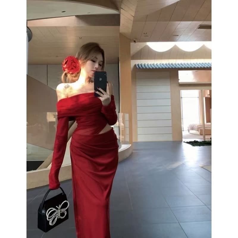 Summer Eccentric French White Moonlight Mesh Patchwork One-Shoulder Dress for Women, Pure Desire Hollow Waist-Hugging Bodycon Dress