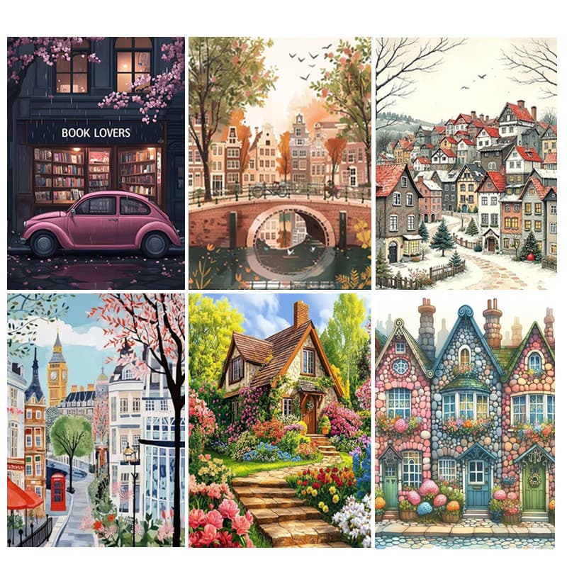 Amazon Hot Selling 5D Diamond Painting House Building Flower Landscape DIY Cross-border Decorative Painting Factory