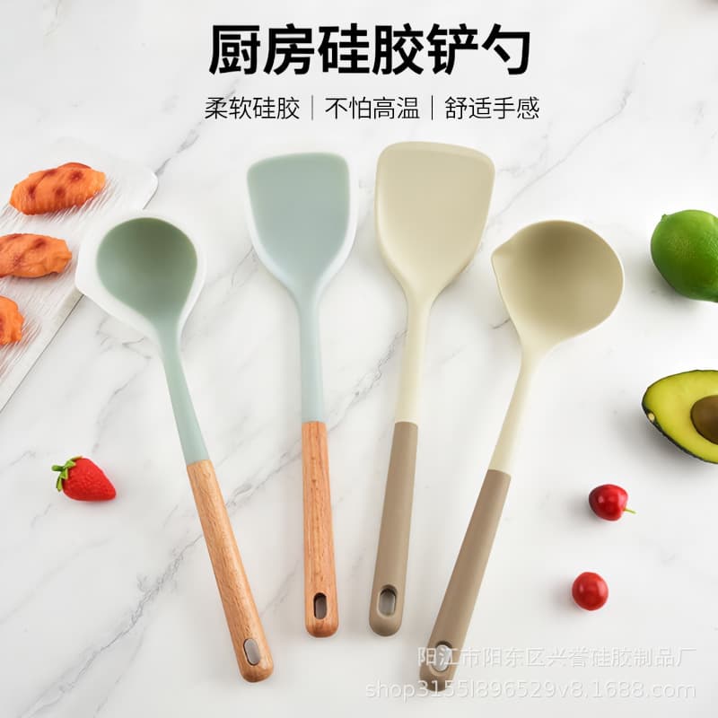 Two-tone Japanese Silicone Spatula Soup Spoon Kitchen Home Use Stir-fry Non-stick Pan Special Anti-scald High Temperature Resistant Kitchen Utensil Set