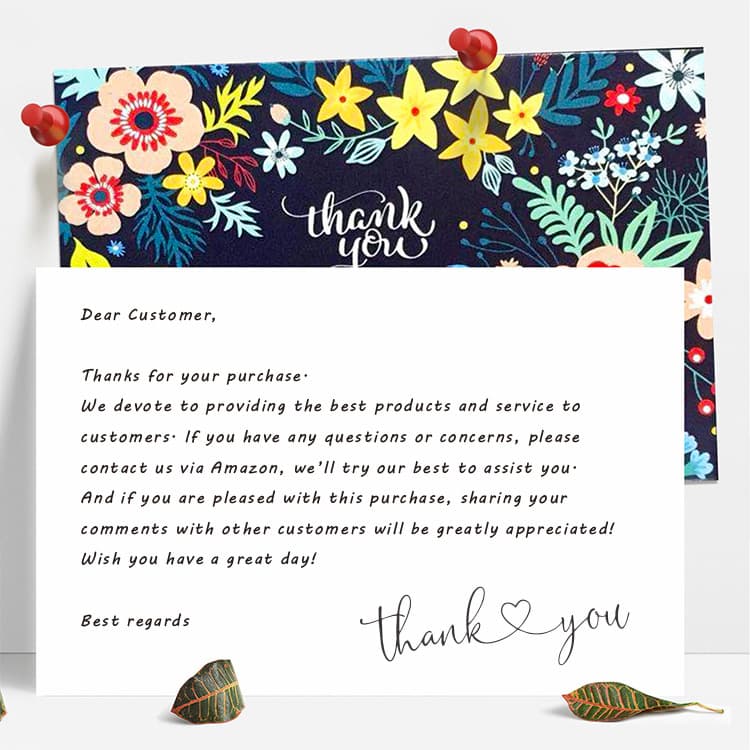 Amazon after-sales service card, premium English thank-you card, cross-border e-commerce gift card, gold foil stamping Japanese.