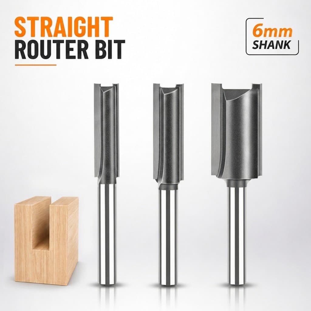 Single & Double Edge Flash Black Straight Router Bit 6mm Shank Woodworking Trimmer Bit Slotting Cutter Edge Trimming Bit Bakelite Milling Cutter