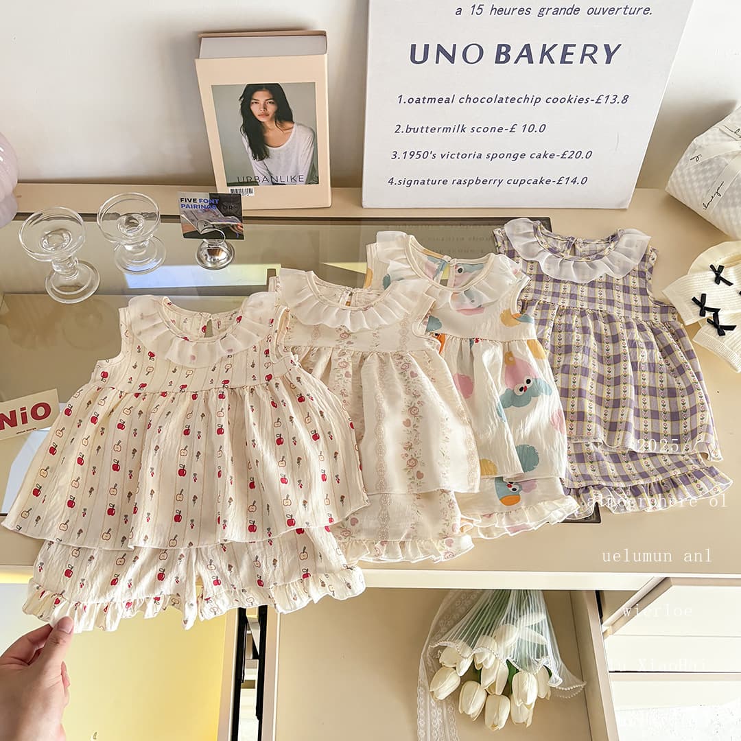Summer 2025 Two-Piece Cloud Edge Cartoon Outfit, Thin Sleeveless Princess Baby Girl Cute Floral Skirt