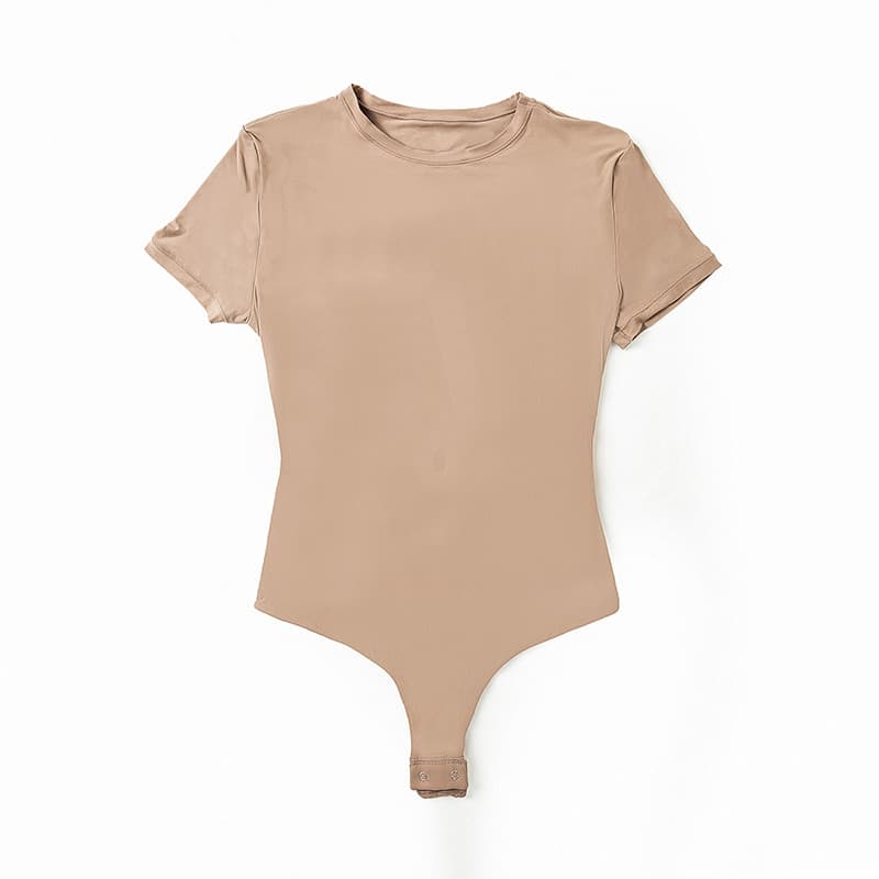 Factory Direct European and American Waist Trainer Bodysuit Double-Layer Matte Short Sleeve Women's Thong Shapewear