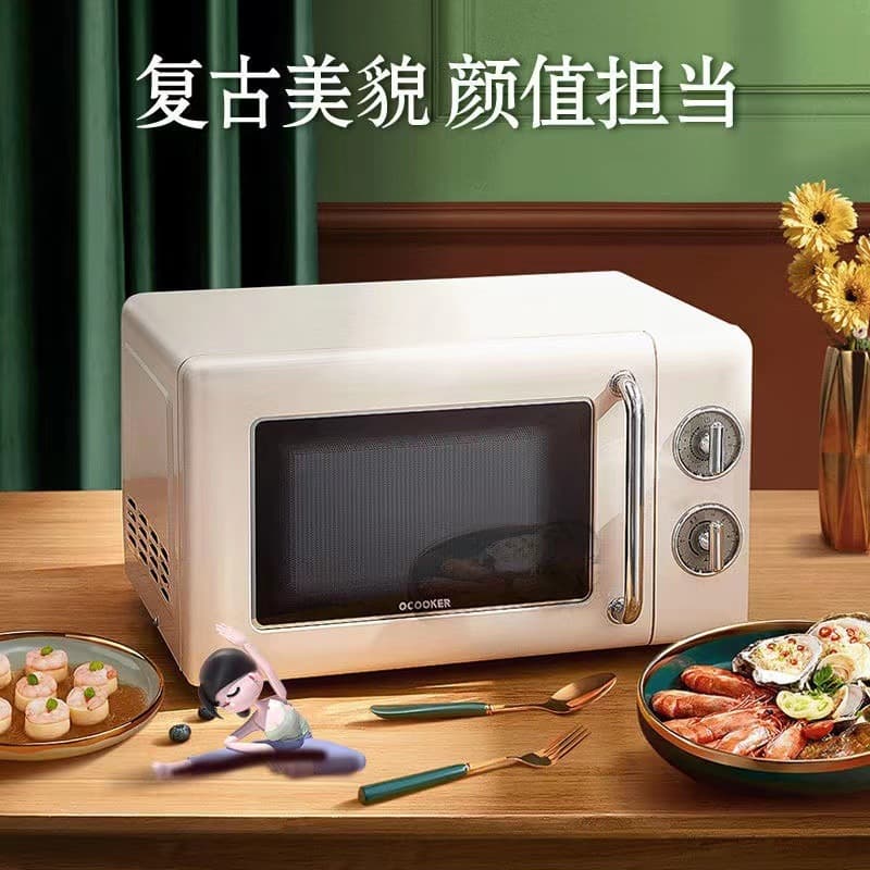 Circle Kitchen Multi-function Microwave, Mini Turntable Convection Oven with Retro Design, Microwave and Oven Combo
