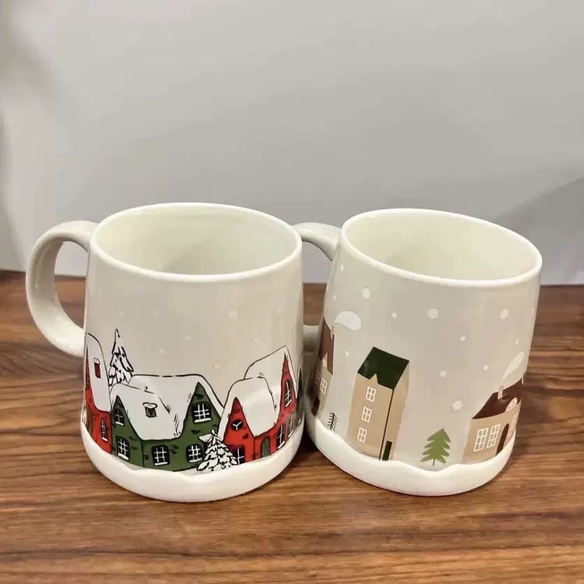 Cross-border In Stock Christmas Snow Scene Ceramic Mug Household Ceramic Cup High Appearance Breakfast Coffee Cup Creative Gift