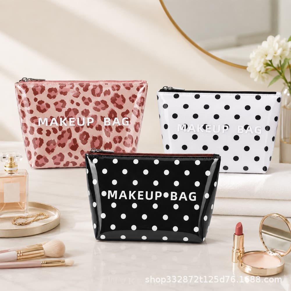 Cross-border stock PVC polka dot makeup bag, waterproof leopard print travel toiletry large-capacity storage bag, handbag