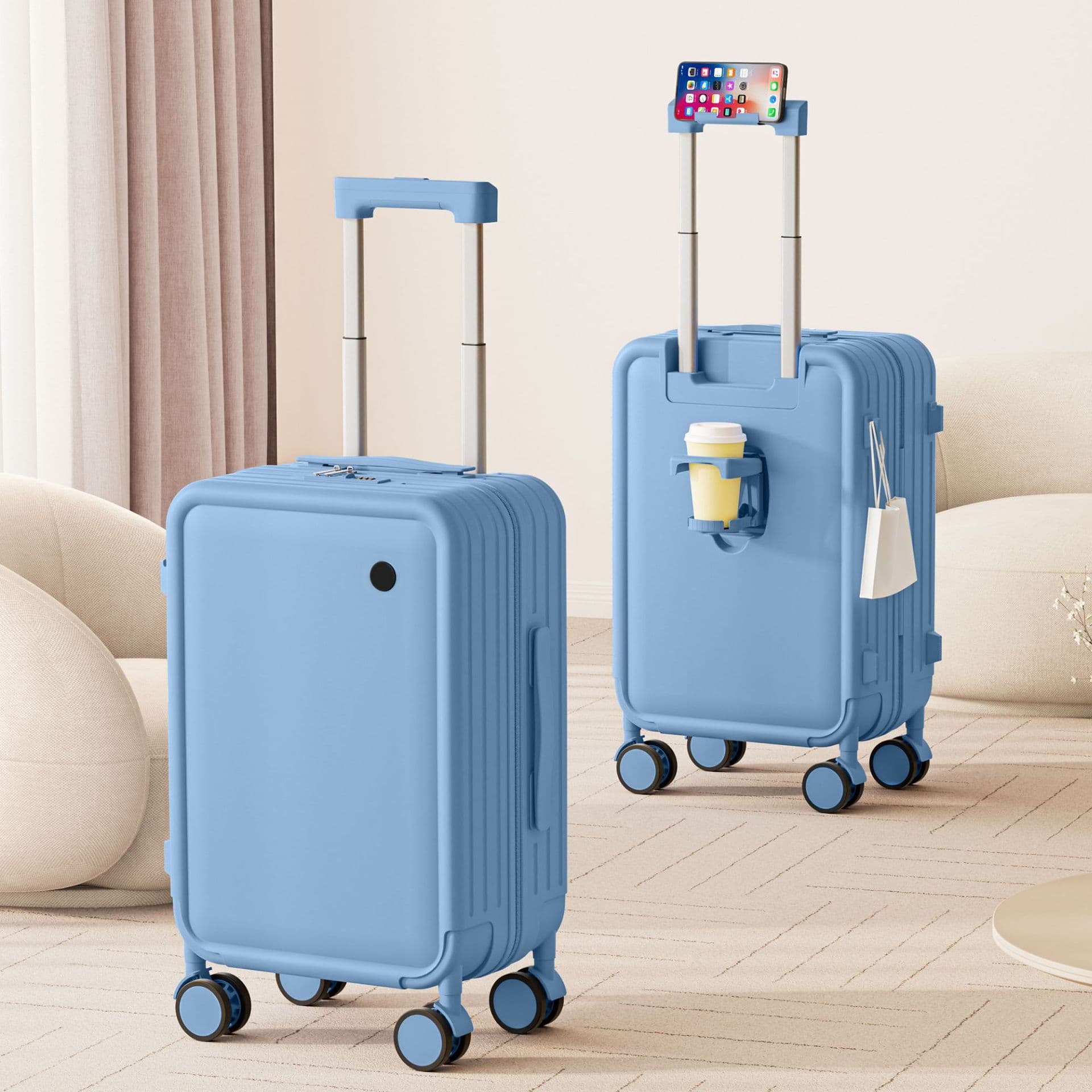 Large Capacity Suitcase with Silent Universal Wheels, 24 Inch Durable PC Travel Luggage, Nestable 20 Inch Carry-On Trolley Case