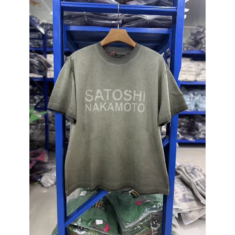 Satoshi Nakamoto classic letter print short-sleeved T-shirt for men and women street washed and distressed trendy tops