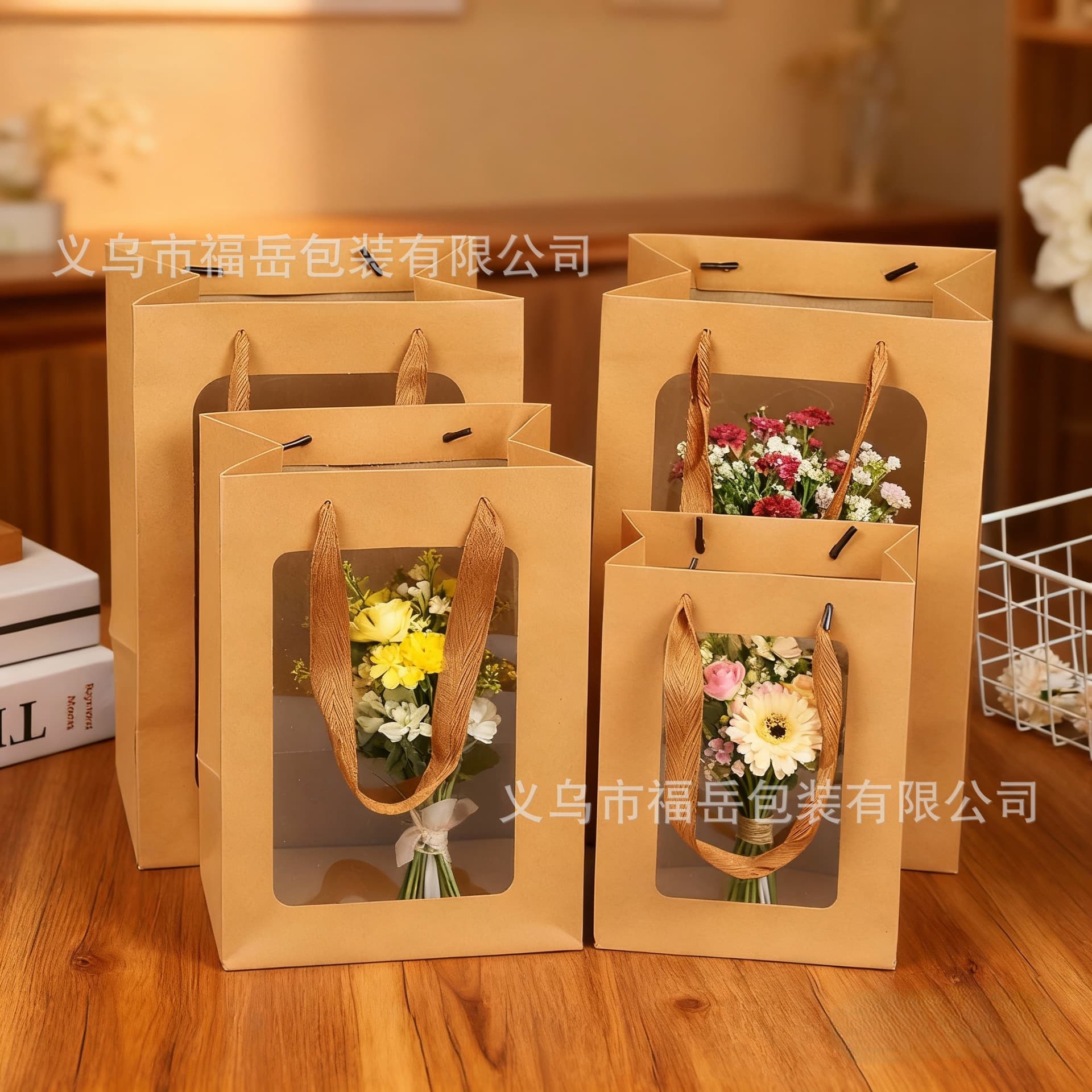 Thickened Kraft Paper Bag Valentine's Day Plush Flower Handbag Christmas Gift Wrapping Bag Gift Bag In Stock
