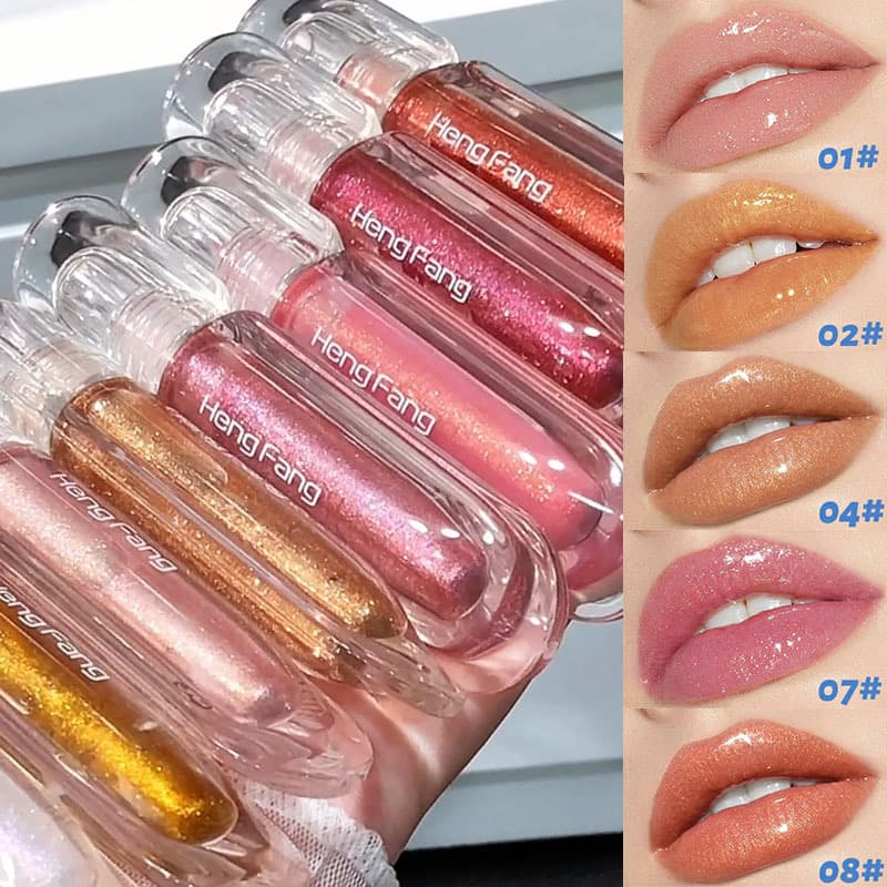 Full English cross-pearl glitter lip gloss transparent water gloss lip gloss moisturizing and moisturizing glass lip mirror lip glaze foreign trade