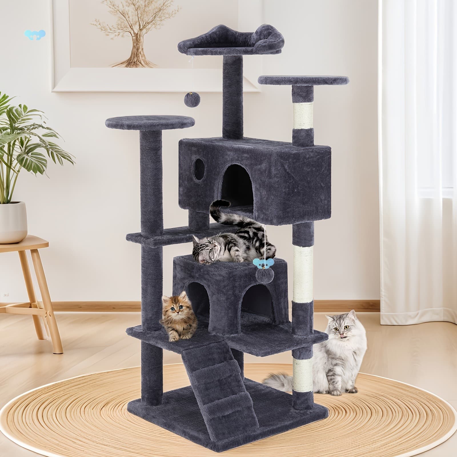 Sweetcrispy Cat Tree Indoor Cats Tower Tree 54in Cat Tree